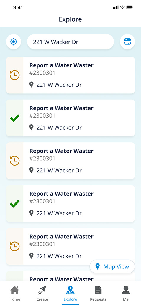 Screenshot of the Access Valley Water request list, all c urrent requests can be seen and selected.