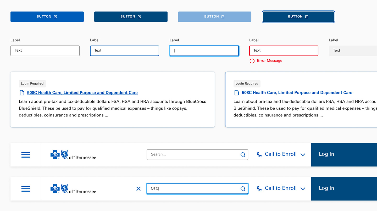 Several design system components in a grid.